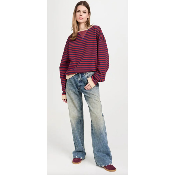 NEW FREE PEOPLE NAUTICAL COMBO CLASSIC STRIPED OVERSIZED CREWNECK SWEATSHIRT L - Picture 5 of 9